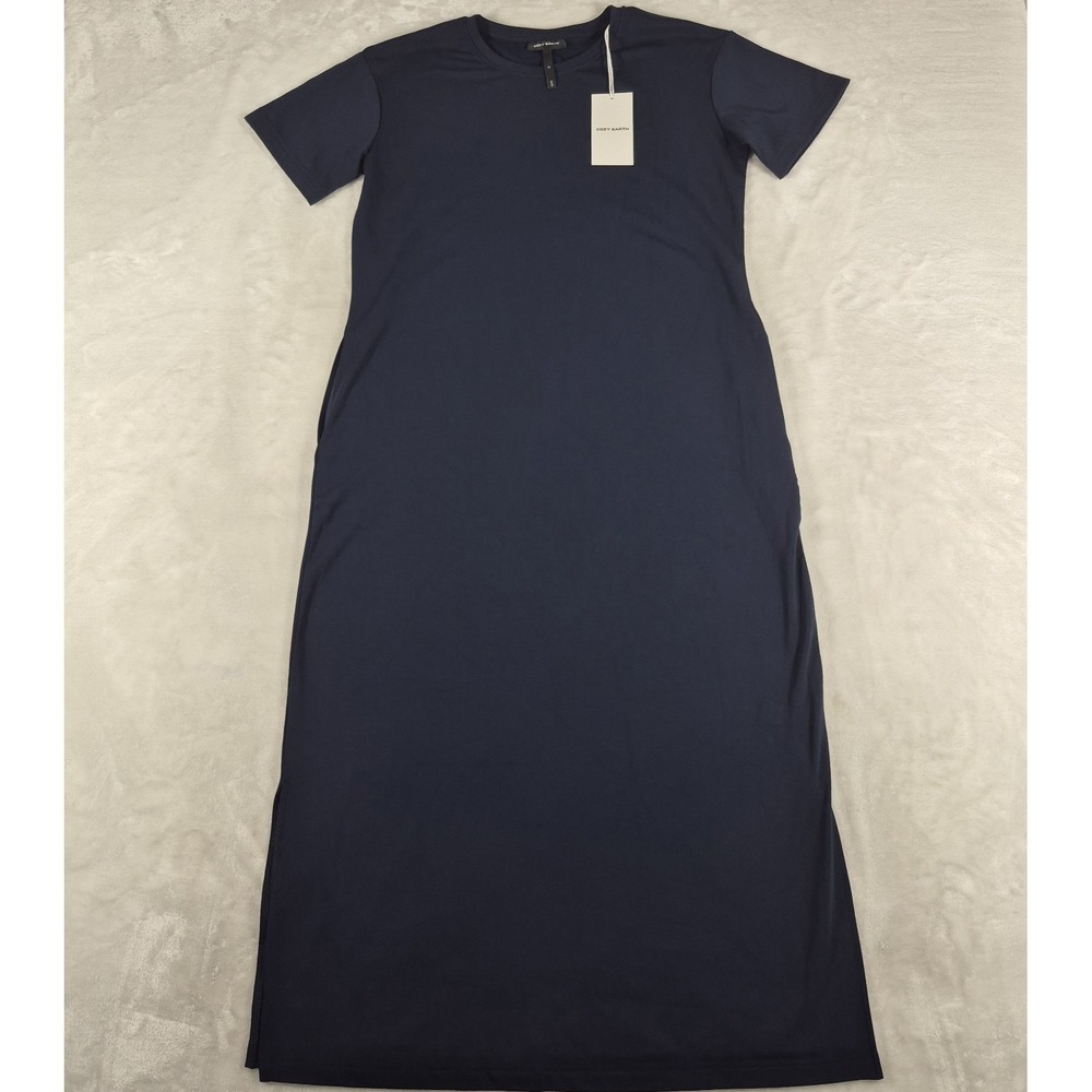 Cozy Earth Brushed Bamboo Midi Dress Women's Medium Blue Soft Comfort Casual NWT